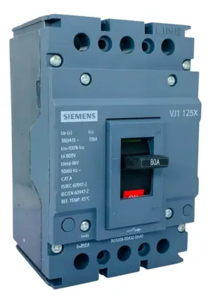 Disjuntor Tripolar 3p 3x80a 10ka/380v Fixo 3vj1008-0da32-0aa0 Siemens