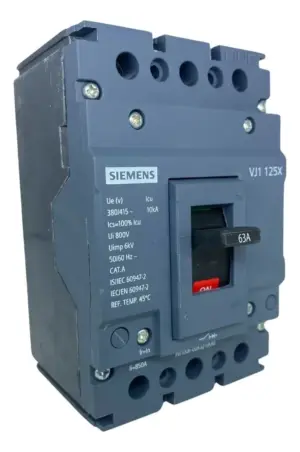 Disjuntor Tripolar 3p 3x63a 10ka/380v Fixo 3vj1006-0da32-0aa0 Siemens