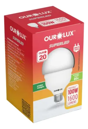 Lampada Superled Alta Potencia Ouro T20w 1600 Lumeuns E27 6500k Ourolux