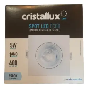 Spot Led Embutir Fcob 5w Quadrado 90x90x22mm 3000k Bivolt 400lm Cristallux