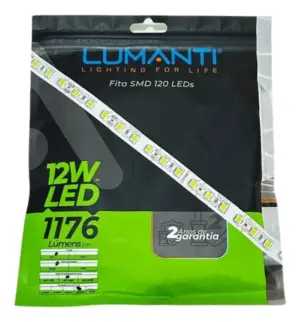 Fita Led 12v com 120 Leds Smd 6000k 12w Rolo de 5 Metros 1176 Lumens Ip20 Irc 80 Lumanti