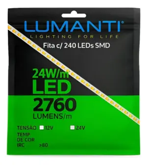 Fita Led 12v com 240 Leds Smd 4000k 24w 2760 Lumens Ip20 Rolo de 5 Metros Lumanti