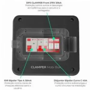 Quadro Protecao para Carregador Veicular Mobi Box 220v 40a 8kw Preto Cod.025976 Clamper